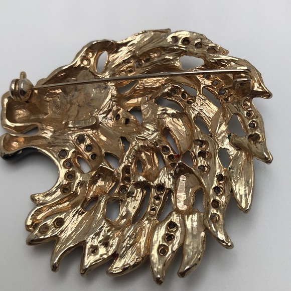 VTG Lion With Rhinestones Gold Tone Enamel Painted Multicolor Pin Brooch Leo - Picture 4 of 8